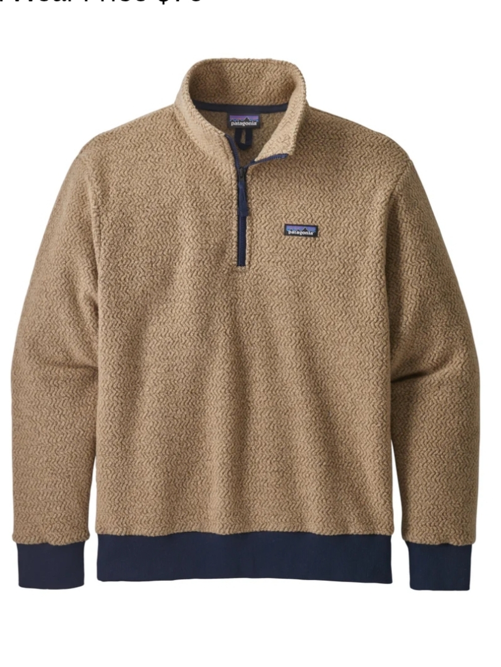 Patagonia Mens Woolyester Fleece Pullover Tan Navy XL Minimalist Outdoor 1/4 Zip